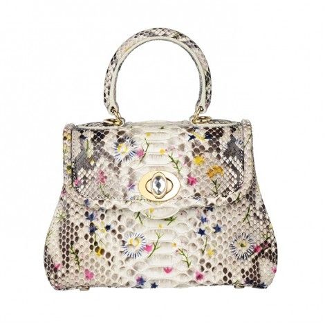 Custom Women Authentic Python Snake Skin Leather Vintage Handbag With Flower Print 