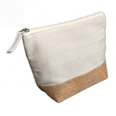 Popular Eco-friendly Washable Natural Jute Canvas Cosmetic Bag with Zipper 