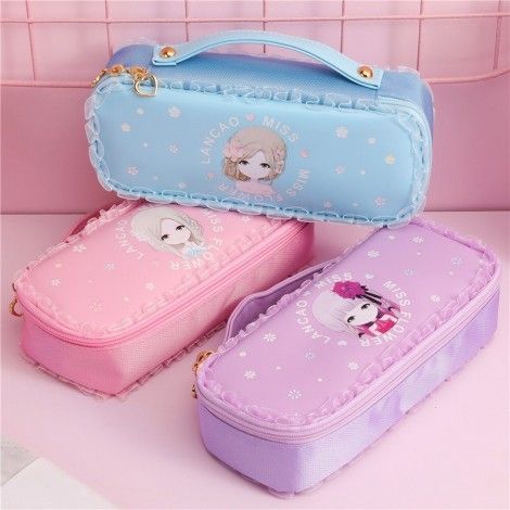 Creative pencil bag flower girl students carry lovely stationery box girls large capacity pencil box 05152 Office