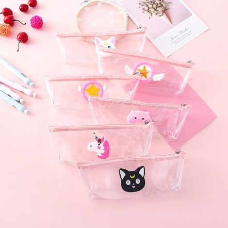 2346 girl's heart three dimensional cartoon transparent pencil bag simple girl student's pencil bag PVC large capacity pencil bag