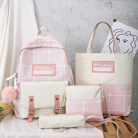 Cross border new leisure backpack 4-piece backpack Korean version simple fashion light schoolbag travel bag
