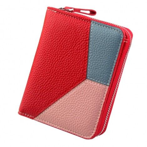 New short wallet women's Patchwork Leather Wallet lychee pattern short wallet multi-functional zipper bag
