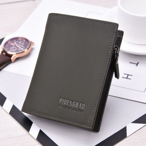 New men's wallet short fashion buckle wallet men fashion multi-functional three fold zipper bag wholesale