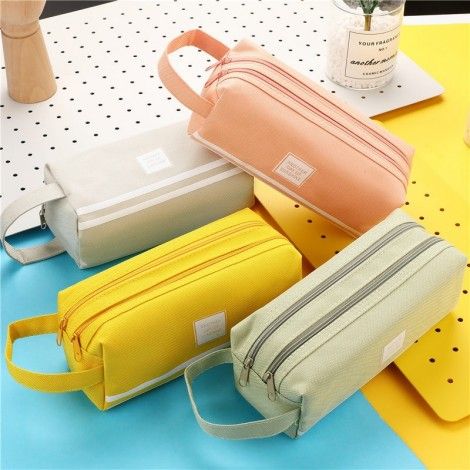 Learning a large capacity double layer canvas pencil bag simple stationery bag student stationery logo customization 05089