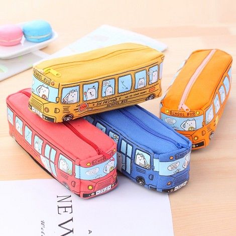 Creative multi-function bus large capacity canvas pencil bag Japanese and Korean middle school students simple pencil box stationery