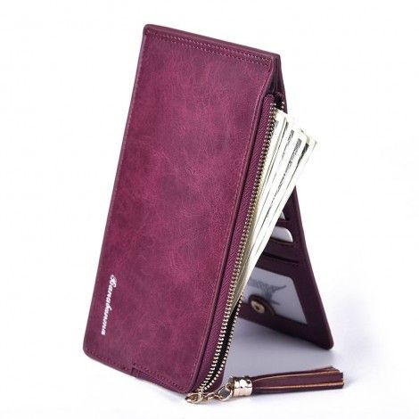 Factory direct selling women's wallet long European and American retro fashion multi card zipper matte leather bag mobile bag