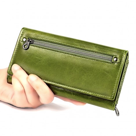 Factory foreign trade new products long RFID leather women's purse leisure retro first layer cowhide women's handbag