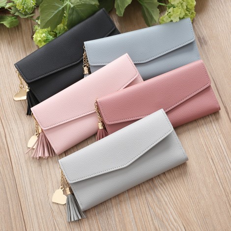 Spring and summer new long hand holding fashion heart-shaped pendant simple fashion multi-functional litchi pattern women's purse 