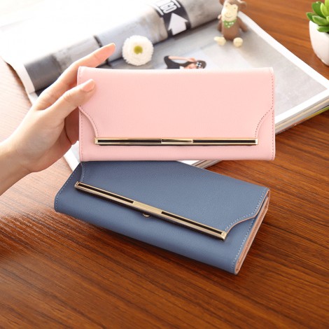 Wallet women's long simple soft leather buckle 30% off multi card slot large capacity women's wallet wholesale one for distribution 