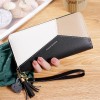 New women's handbag wallet women's long Korean color contrast splicing zipper tassel large capacity wallet mobile phone bag 