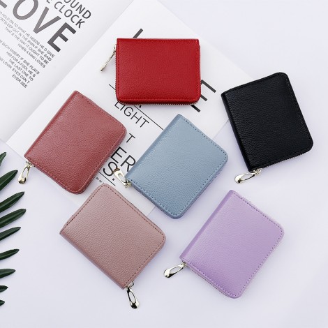 Manufacturer direct selling new litchi pattern zipper bag men's and women's organ card clip credit card cover small wallet change clip 