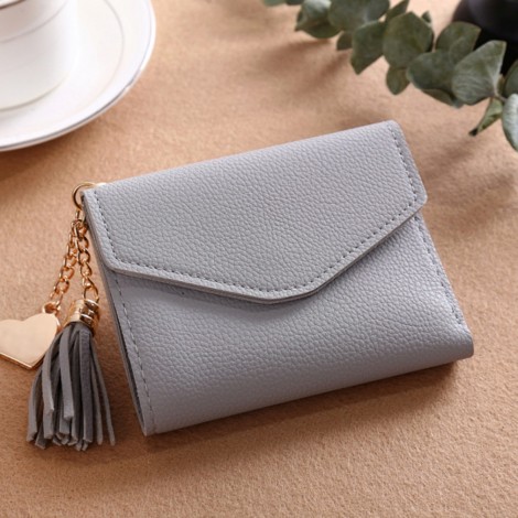 Manufacturers directly provide short wallet tassel pendant litchi pattern wallet multi card women's zero wallet 