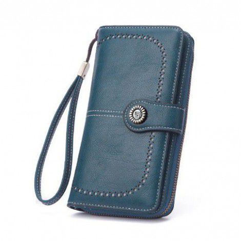 Retro Oil Wax Skin Hollow Wallet Korean Version Large Capacity Phone Bag for Women 