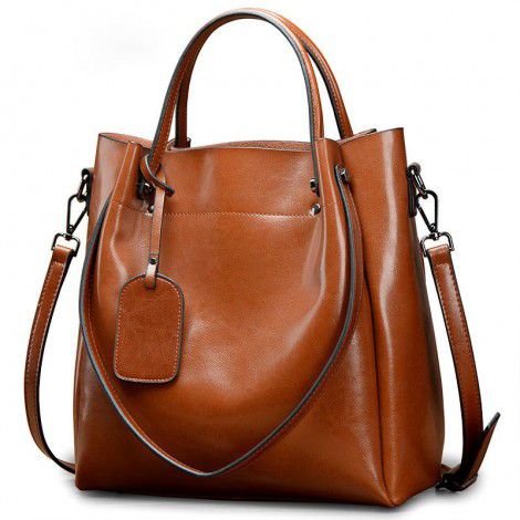 Women's bag, genuine leather, one shoulder crossbody bag, women's portable large bag, oil wax cowhide casual women's bag 