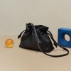 Genuine leather women's bag, fashionable and minimalist bag, women's drawstring lucky bag bag, single shoulder crossbody bucket bag, handbag, pleated bag 