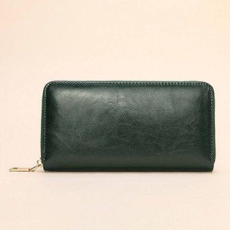 Oil wax pattern cowhide women's zippered wallet men's long genuine leather large capacity handbag 