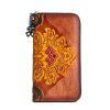 Wallet women's top layer vegetable tanned cowhide color wiping long women's retro wallet women's hand-held zipper bag 
