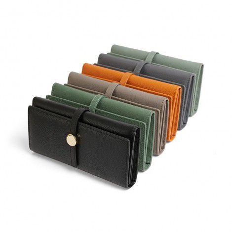 Fashionable and versatile women's long wallet with large capacity and multiple card slots, simple folding solid color wallet 