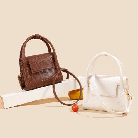 Women's leather handbag, mobile phone bag, lizard pattern single shoulder handbag, niche design, small square bag, crossbody bag 