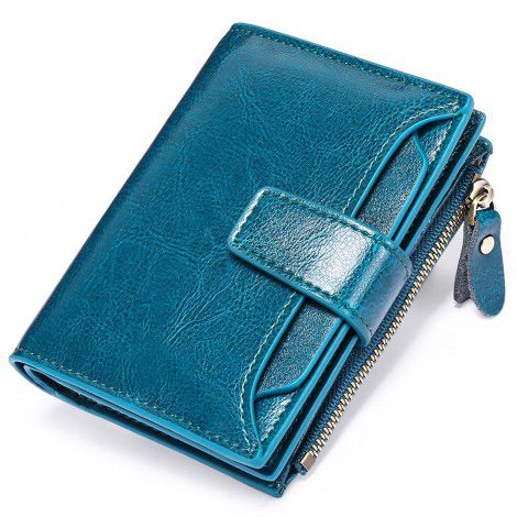 Genuine leather wallet women's short multi-functional zipper women's wallet large capacity card clip zero wallet 