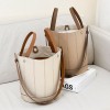 Spring new top layer cowhide women's bag, fashionable and minimalist bucket bag, contrasting color, large capacity crossbody bag, leather shoulder bag 