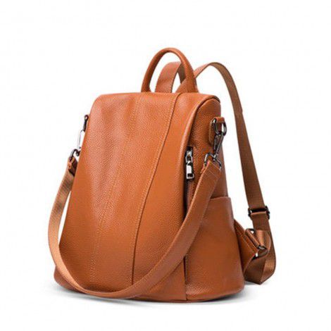 Women's luggage, leather goods, solid color backpack, genuine leather stitching, women's backpack 