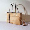 Autumn and Winter New Texture Handbag, Cashmere Fabric Woven Tote Bag, Women's Genuine Leather Large Capacity Computer Shoulder Bag 