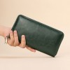 Oil wax pattern cowhide women's zippered wallet men's long genuine leather large capacity handbag 