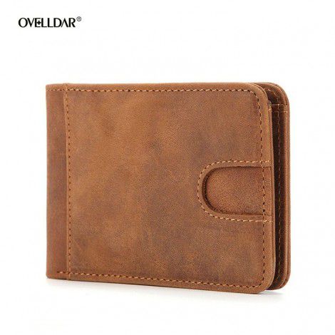 RFID Men's Genuine Leather Wallet US Dollar Clip Thin Cowhide Zero Wallet 