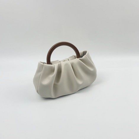Minimalist wooden handle pleated cloud carrying handbag for women's crossbody mini bag 
