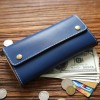 Men's long wallet, genuine leather buckle leather clip, top layer cowhide wallet, men's and women's handbags 