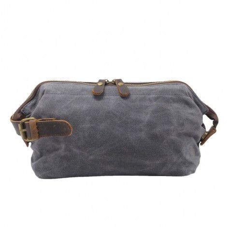 Men's Hand Grab Bag Oil Wax Canvas Wash Bag Vintage Handheld Headband Layer Cowhide Wrist Bag 