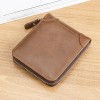 Men's Short Wallet Retro Horizontal Multi functional Card Bag with Multiple Card Positions, Three fold Driver's License Zipper Bag 