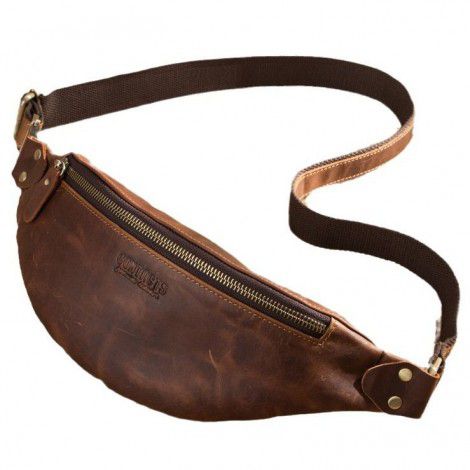 Retro Crazy Horse Cowhide Men's Waist Bag, European and American Trend Genuine Leather Men's Bag 