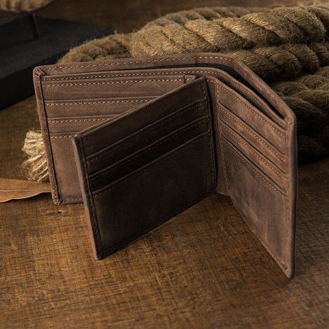 Head layer cowhide men's short wallet, retro men's leather wallet, horizontal multi slot leather wallet, card bag 