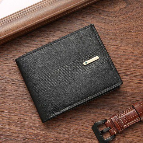 New Men's Wallet Short Wallet Men's Youth Business and Leisure Horizontal Leather Wallet Fashionable Large Capacity Soft Leather Wallet 