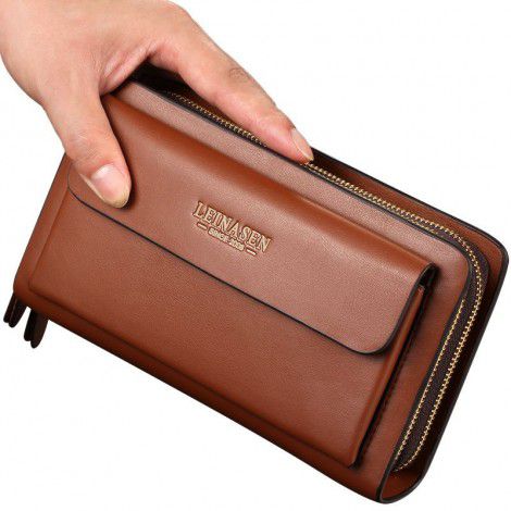 Commuter handbag men's business wallet men's handbag soft leather long casual zipper wallet grab bag 