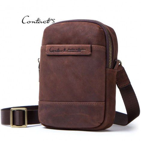 Head layer cowhide men's waist bag dual-purpose mobile phone single shoulder crossbody bag 