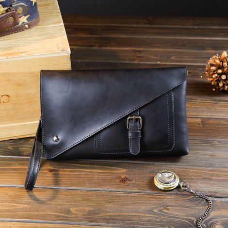 Wallet Retro Crazy Horse PU Leather Men's Handbag Large Capacity Casual Clip Bag Trend 