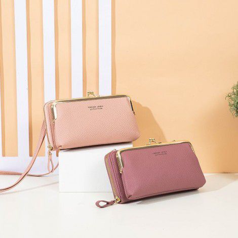 Candy colored fashionable large capacity mobile phone bag, women's lock buckle, women's wallet bag, square PU leather change handbag, hand-held small bag 