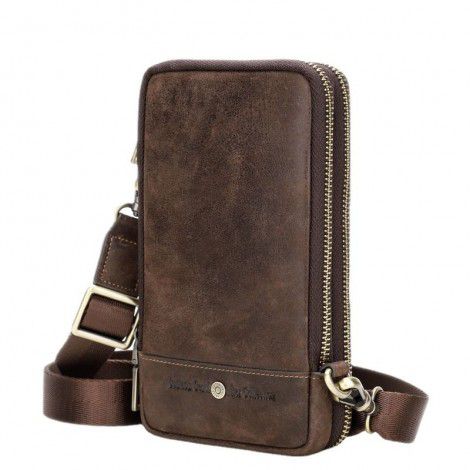 Men's Crossbody Bag Crazy Horse Cowhide Men's Mobile Phone Waist Bag 