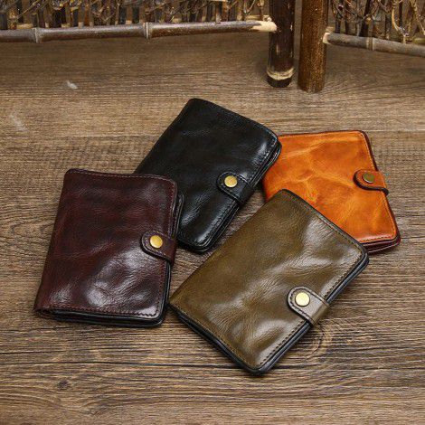 Handmade retro distressed pleated top layer pure cowhide leather short wallet for men's simple and trendy couple thin wallet 