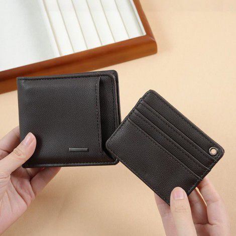 Short Wallet for Men, Multi functional, Large Capacity Litchi Pattern with Independent Card Bag 
