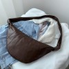 Women's Vintage One Shoulder Crossbody Waist Chest Bag Spring Simple PU Large Capacity Horn Bag for Women 
