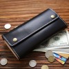 Men's long wallet, genuine leather buckle leather clip, top layer cowhide wallet, men's and women's handbags 