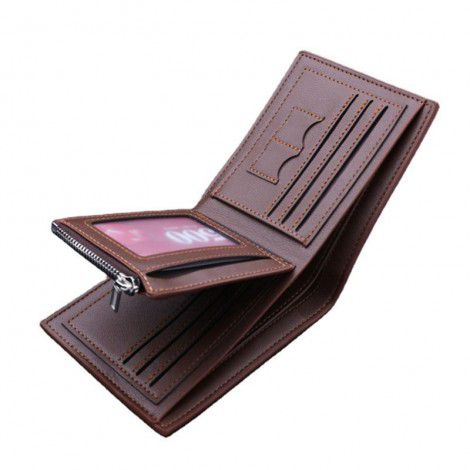 Wallet Men's Vertical Zipper Short Horizontal Multi Card Wallet Men's Youth Student Ticket Wallet Leather Wallet 