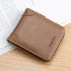 Men's Short Wallet Retro Horizontal Multi functional Card Bag with Multiple Card Positions, Three fold Driver's License Zipper Bag 