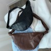 Women's Vintage One Shoulder Crossbody Waist Chest Bag Spring Simple PU Large Capacity Horn Bag for Women 