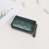 Women's leather wallet, summer laser card bag, card cover, organ zipper, diamond grid mini cowhide small bag 