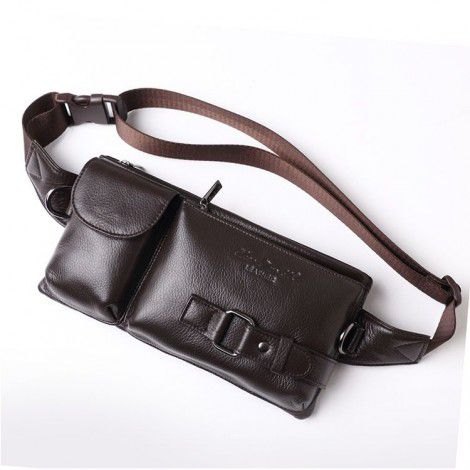 Genuine leather waist bag, men's top layer cowhide phone bag, multifunctional waist bag, crossbody chest bag 